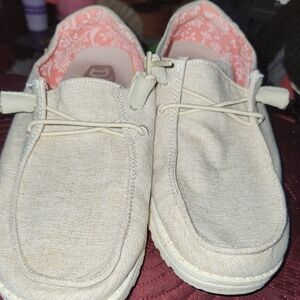 Beige Slip-On Loafers with Pink Floral Lining